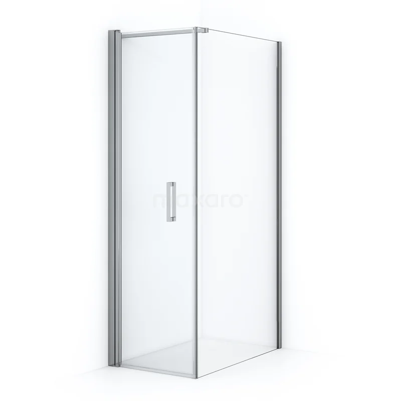 Glazen hoekdouchewand met aluminiumprofielen, helder glas en minimalistisch design; ideaal voor een moderne badkamerstijl.