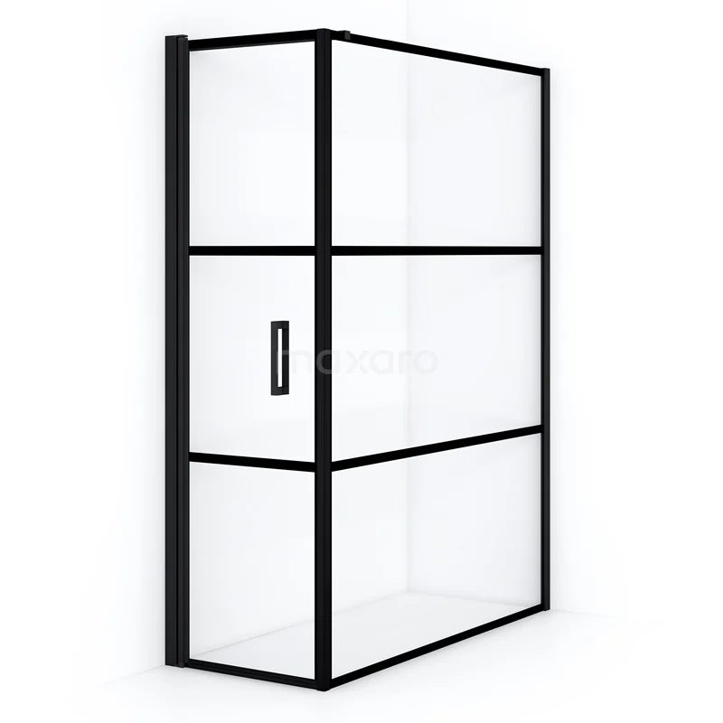 Duschkabine Diamant 140x60cm aus klarem Sicherheitsglas mit schwarzen Streifen Matt Schwarz CDA10614118LMB Schwarze industrielle Duschwand mit mattschwarzem Rahmen und Klarglas, perfekte Ergänzung zu einem modernen Badezimmer.