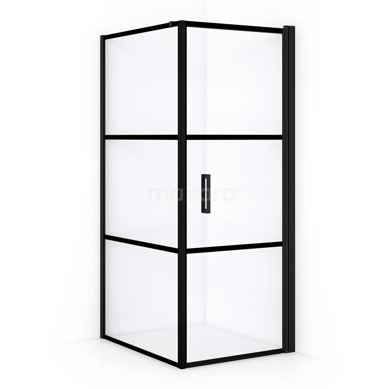 Diamond Douchecabine | 100x70 cm Mat zwart Helder met 4 zwarte strepen Draaideur Rechthoek CDA10710118RMBN Zwarte hoekdouchecabine met helder glas en aluminium frame, ideale compacte oplossing voor een moderne badkamer.