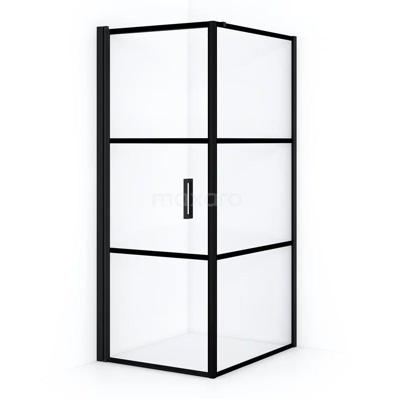 Diamond Shower enclosure | 90x80 cm Matte black Clear with 4 black stripes Pivot door Rectangle CDA10809118LMBN