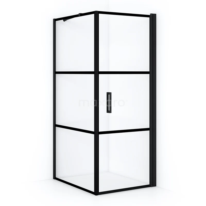 Diamond Shower cabin | 100x80 cm Matte black Clear with 4 black stripes Pivot door Rectangle CDA10810218RMBN Black corner shower cabin with clear glass, modern frame and integrated door; stylish upgrade for any bathroom.