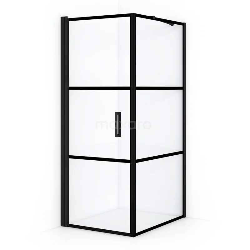 Diamond Shower cabin | 100x80 cm Matte black Clear with 4 black stripes Pivot door Rectangle CDA10810218LMBN Black square shower enclosure with clear glass and frame, ideal for a modern bathroom style.