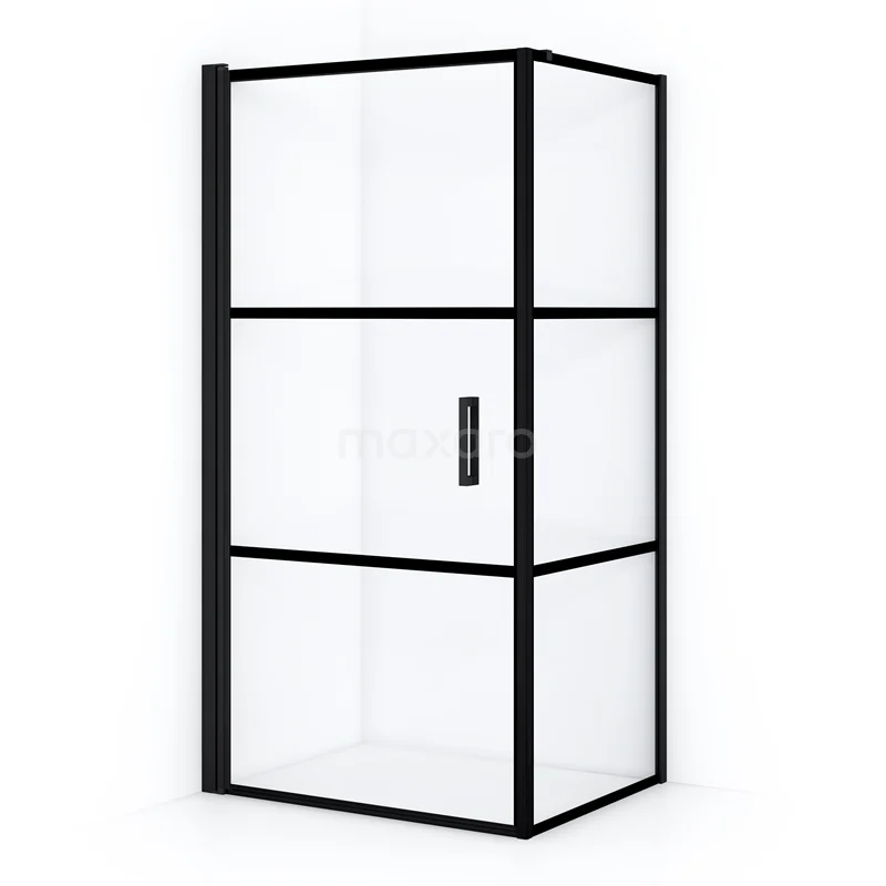 Diamond Shower enclosure | 90x80 cm Matte black Clear with 4 black stripes Pivot door Rectangle CDA10908118LMBN