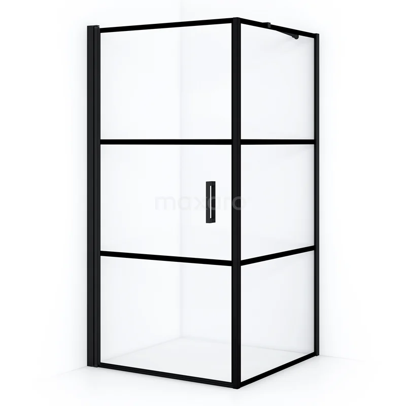 Diamond Shower enclosure | 100x90 cm Matte black Clear with 4 black stripes Pivot door Rectangle CDA10910218LMBN