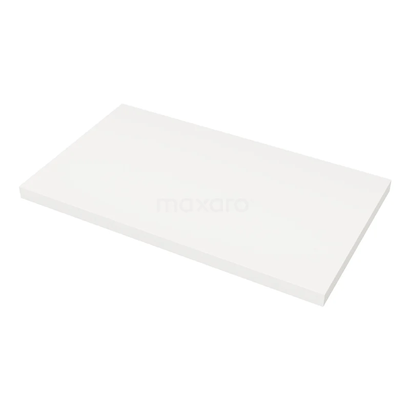 White rectangular bathroom shelf, matt ceramic surface, ideal for storage space or decoration in modern bathroom styles.