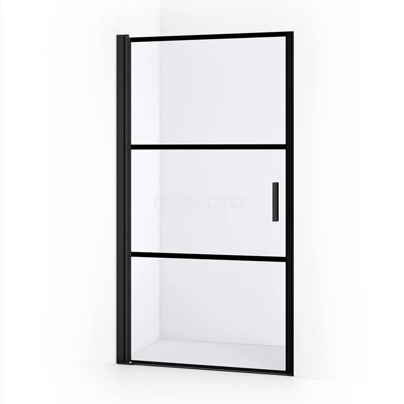 Diamond Shower door | 100 cm Matte black Clear with 4 black stripes Pivot door DDA110118LMBN