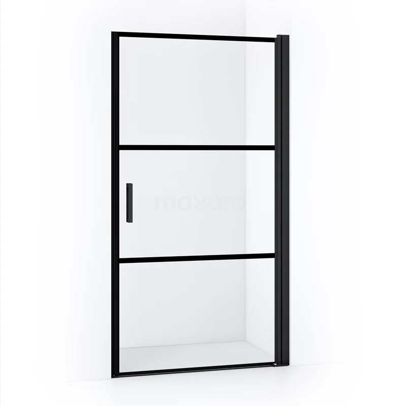 Diamond Shower door | 100 cm Matte black Clear with 4 black stripes Pivot door DDA110118RMBN