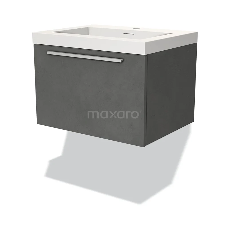 Modulo Waschtische | 60 cm Dunkelgrauer Beton Flach front Solid Surface 1 Schublade BMW11-03040 Hängendes graues Badezimmermöbel mit weißem Waschbecken, moderne Designserie mit klaren Linien und integriertem Haltegriff.