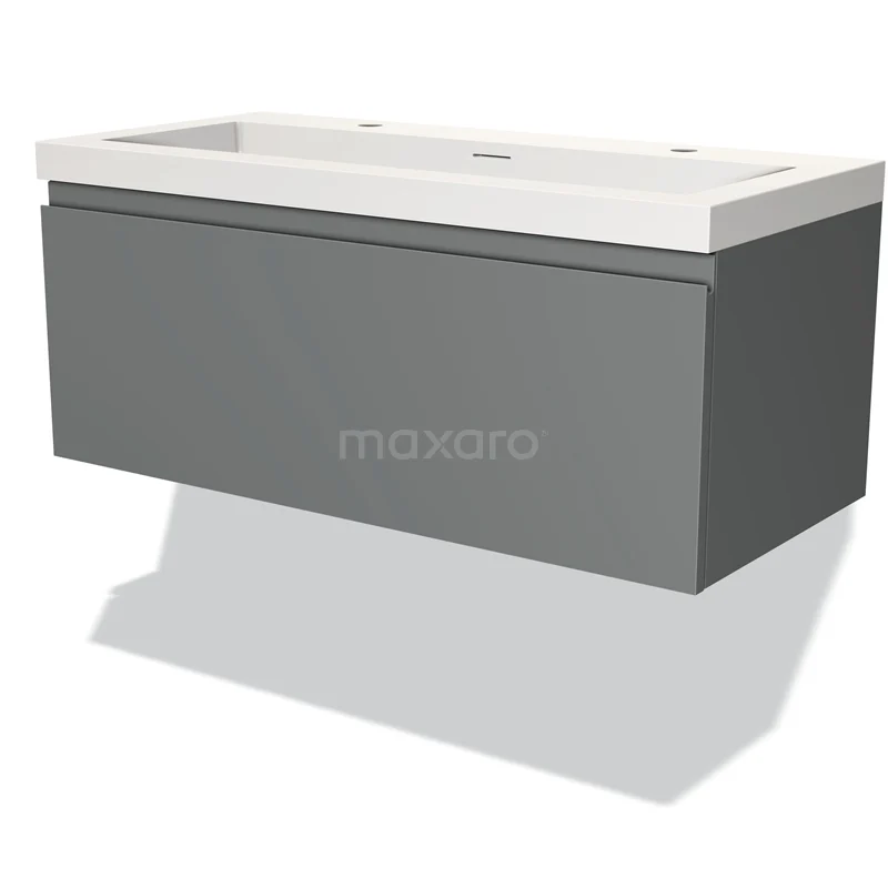 Modulo Waschtische | 100 cm Mittelgrau Grifflos front Solid Surface 1 Schublade BMW11-03078 Grau Wandmöbel mit weißem Waschbecken, modern für Badezimmer, schlichtes Design, ideal zum Verstauen, nachhaltige Materialien.
