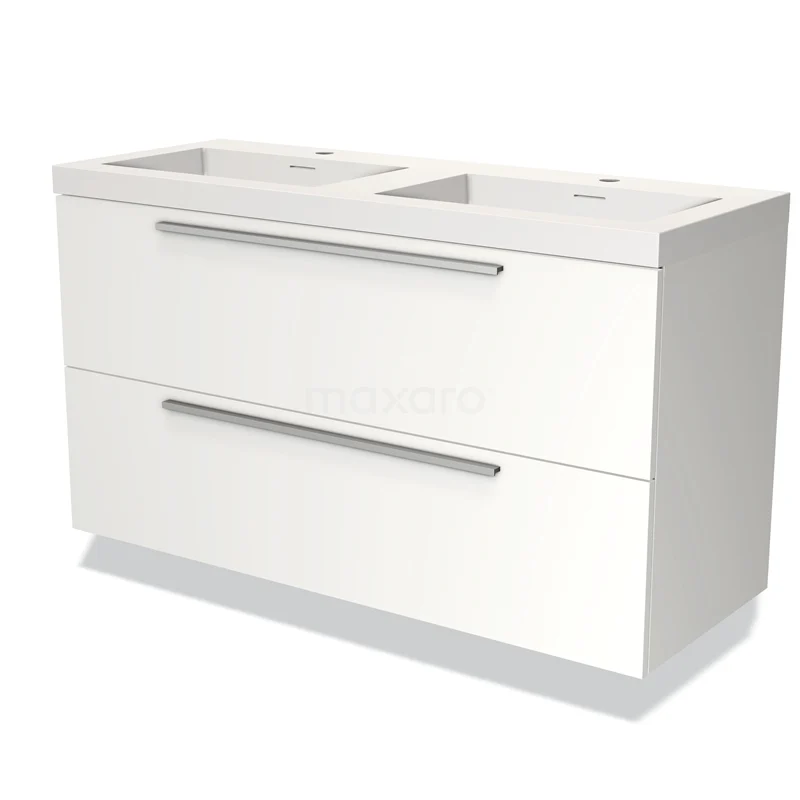 Modulo Vanity units with basin | 120 cm Matte white Flat front Solid surface 2 Stacked drawers BMW17-03317