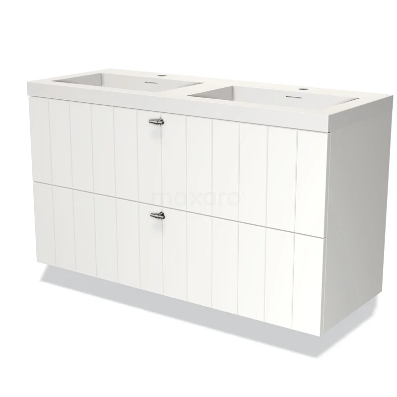 Modulo Vanity units with basin | 120 cm Matte white Slat front Solid surface 2 Stacked drawers BMW17-03318