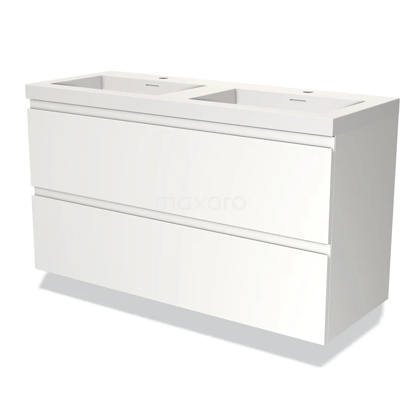 Modulo Vanity units with basin | 120 cm Matte white Handle-less front Solid surface 2 Stacked drawers BMW17-03319