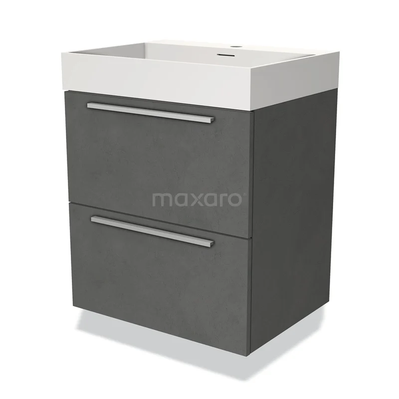 Modulo Vanity units with basin | 60 cm Dark grey concrete Flat front Solid surface 2 Stacked drawers BMW17-03371