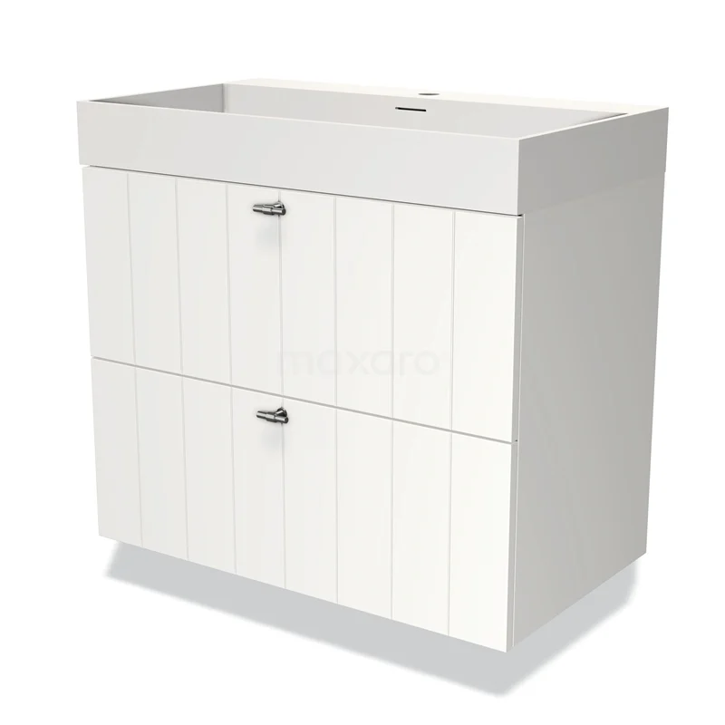 Modulo Vanity units with basin | 80 cm Matte white Slat front Solid surface 2 Stacked drawers BMW17-03382