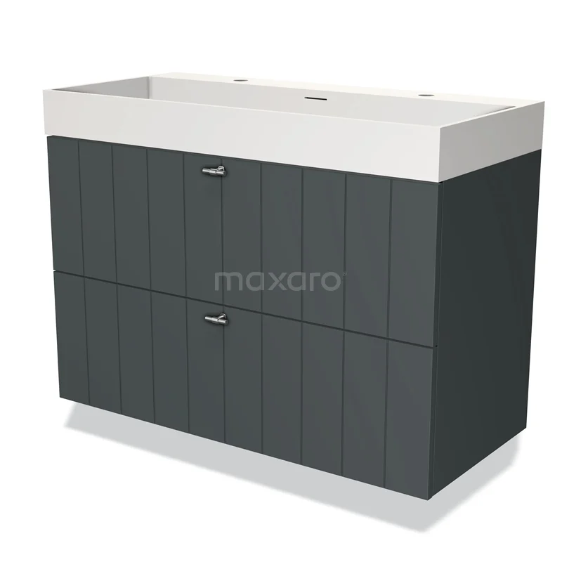 Modulo Bathroom furniture with sink | 100 cm Dark grey Slat front Solid surface 2 Stacked drawers BMW17-03417 Dark grey, wooden Bathroom unit with double tap spout and modern panels, ideal for stylish bathrooms.