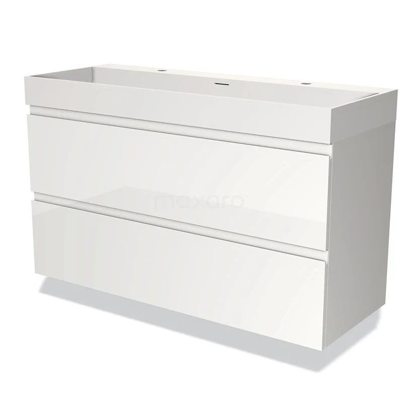 Modulo Vanity units with basin | 120 cm High-gloss white Handle-less front Solid surface 2 Stacked drawers BMW17-03444
