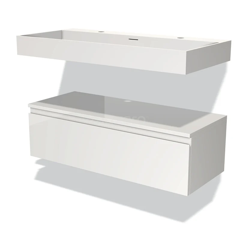 Modulo Vanity units with basin | 100 cm High-gloss white Handle-less front Solid surface Low floating BMW32-00031