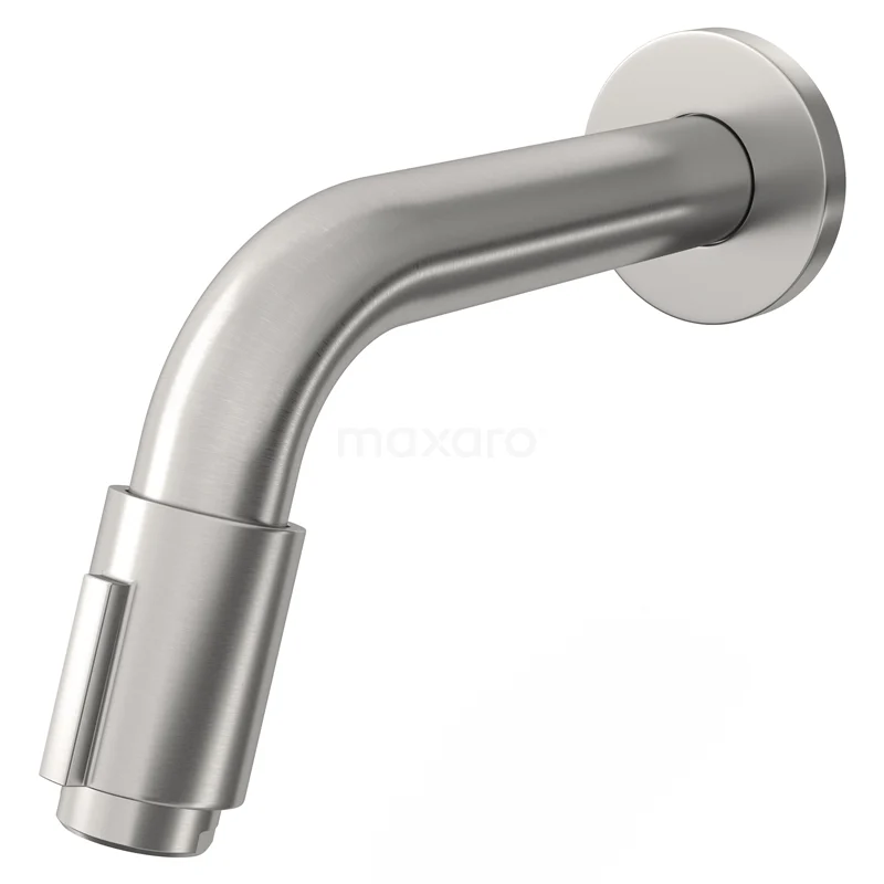 Radius Waschtischarmatur Einbau | Edelstahl | Kaltwasserarmatur (für Gäste-WC) 55.153.404BR Edelstahl-Wandarmatur mit gebogenem Design, geeignet für moderne Duschenserien, ideal für ein stilvolles Badezimmer-Upgrade.