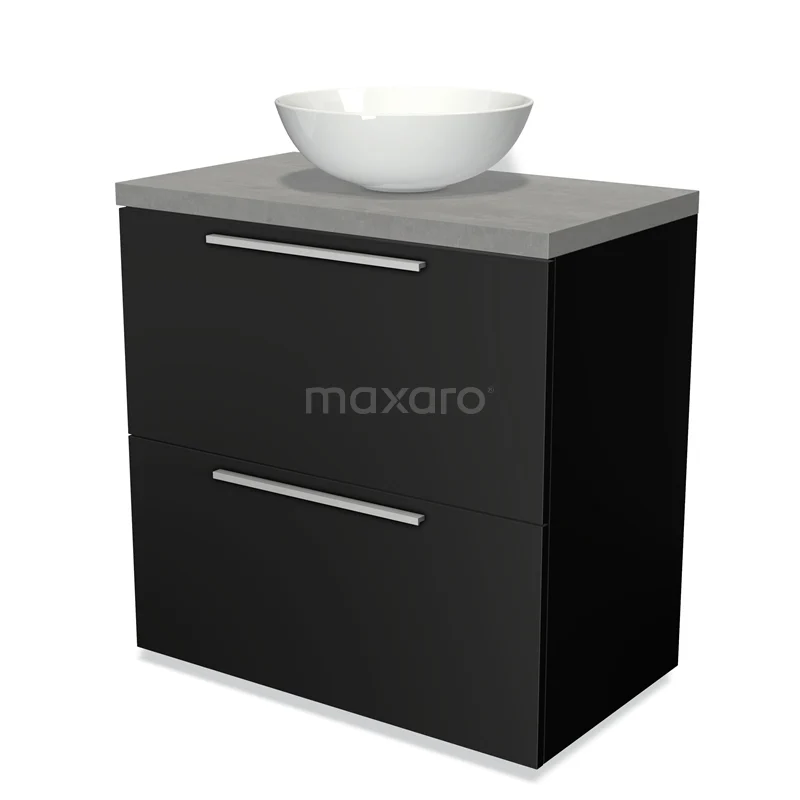 Modulo Plato Vanity units for countertop basin | 80 cm Matte black Flat front Light grey concrete worktop 2 stacked drawers under each other BMK13-00013