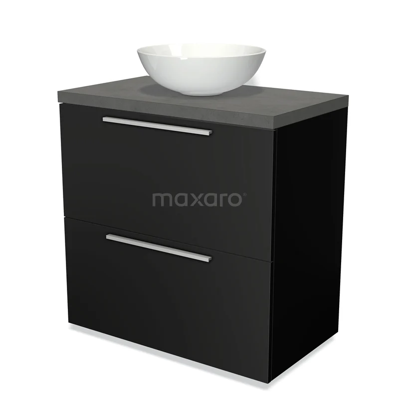 Modulo Plato Vanity units for countertop basin | 80 cm Matte black Flat front Dark grey concrete worktop 2 stacked drawers under each other BMK13-00014