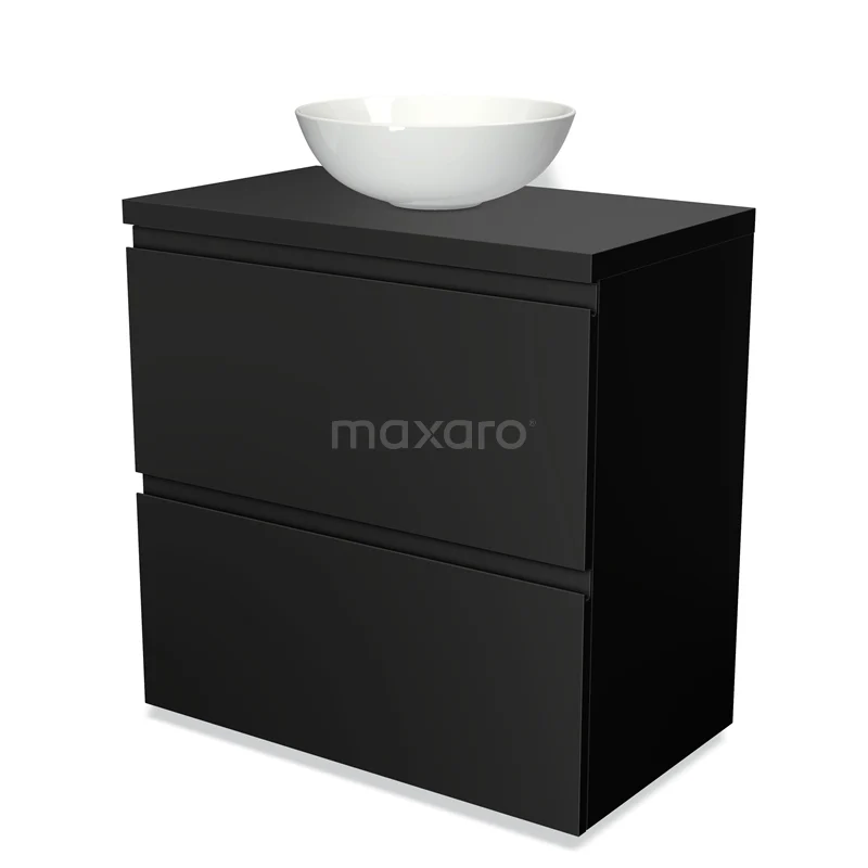 Modulo Plato Vanity units for countertop basin | 80 cm Matte black Handle-less front Matte black worktop 2 stacked drawers under each other BMK13-00029