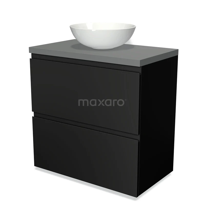 Modulo Plato Vanity units for countertop basin | 80 cm Matte black Handle-less front Mid grey worktop 2 stacked drawers under each other BMK13-00030