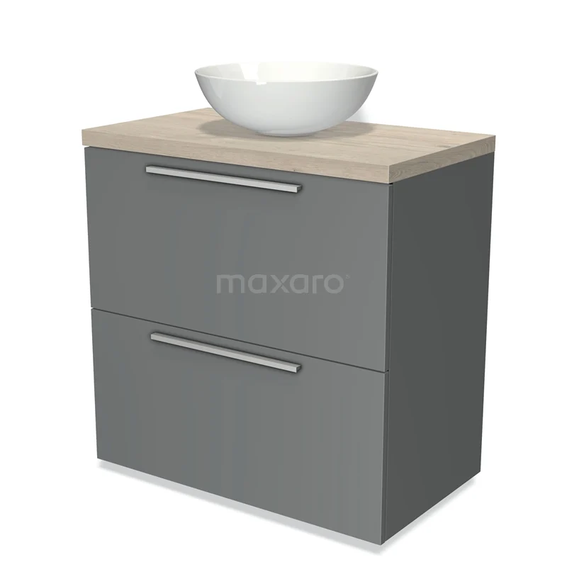 Modulo Plato Vanity units for countertop basin | 80 cm Mid grey Flat front Light grey oak worktop 2 stacked drawers under each other BMK13-00050