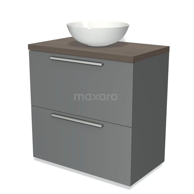 Modulo Plato Vanity units for countertop basin | 80 cm Mid grey Flat front Dark brown oak worktop 2 stacked drawers under each other BMK13-00053