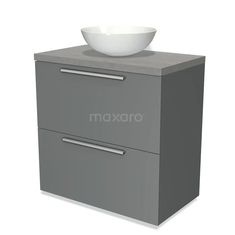 Modulo Plato Vanity units for countertop basin | 80 cm Mid grey Flat front Light grey concrete worktop 2 stacked drawers under each other BMK13-00055
