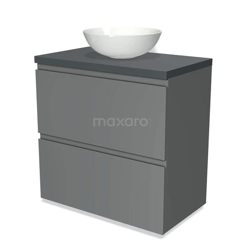 Modulo Plato Vanity units for countertop basin | 80 cm Mid grey Handle-less front Dark grey worktop 2 stacked drawers under each other BMK13-00075
