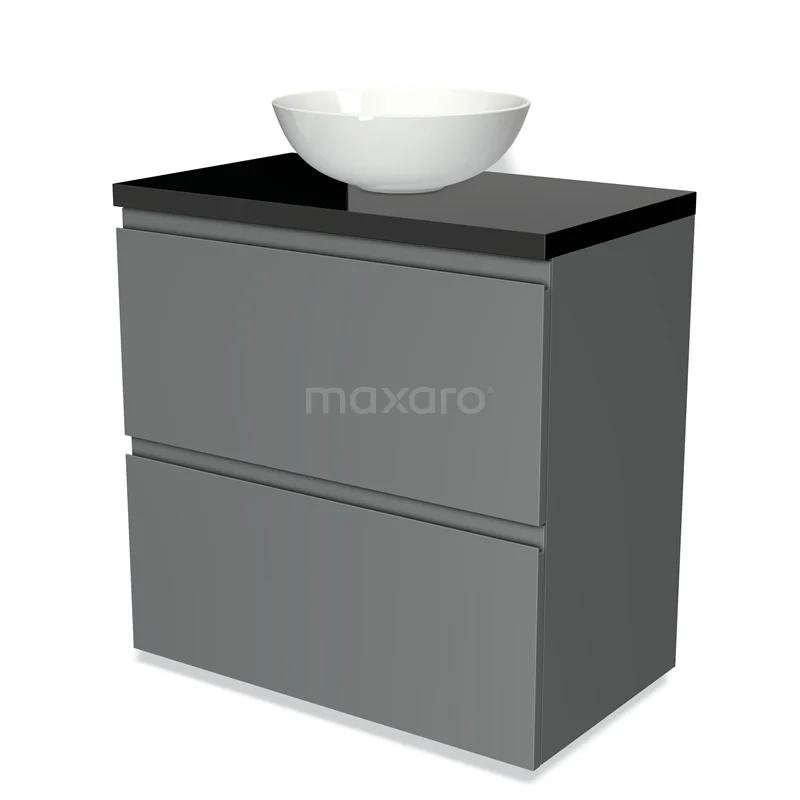 Modulo Plato Vanity units for countertop basin | 80 cm Mid grey Handle-less front High-gloss black worktop 2 stacked drawers under each other BMK13-00076