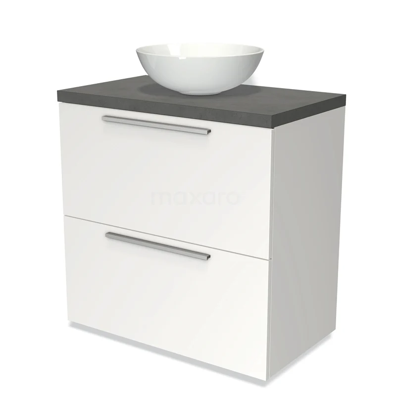 Modulo Plato Vanity units for countertop basin | 80 cm Matte white Flat front Dark grey concrete worktop 2 stacked drawers under each other BMK13-00140