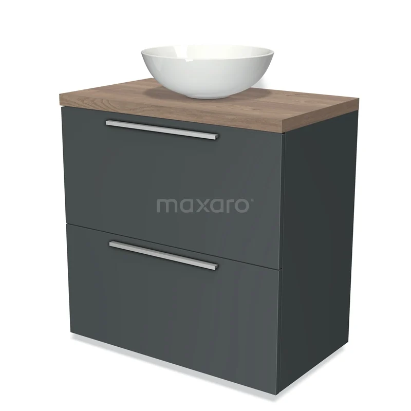 Modulo Plato Vanity units for countertop basin | 80 cm Dark grey Flat front Mid brown oak worktop 2 stacked drawers under each other BMK13-00178