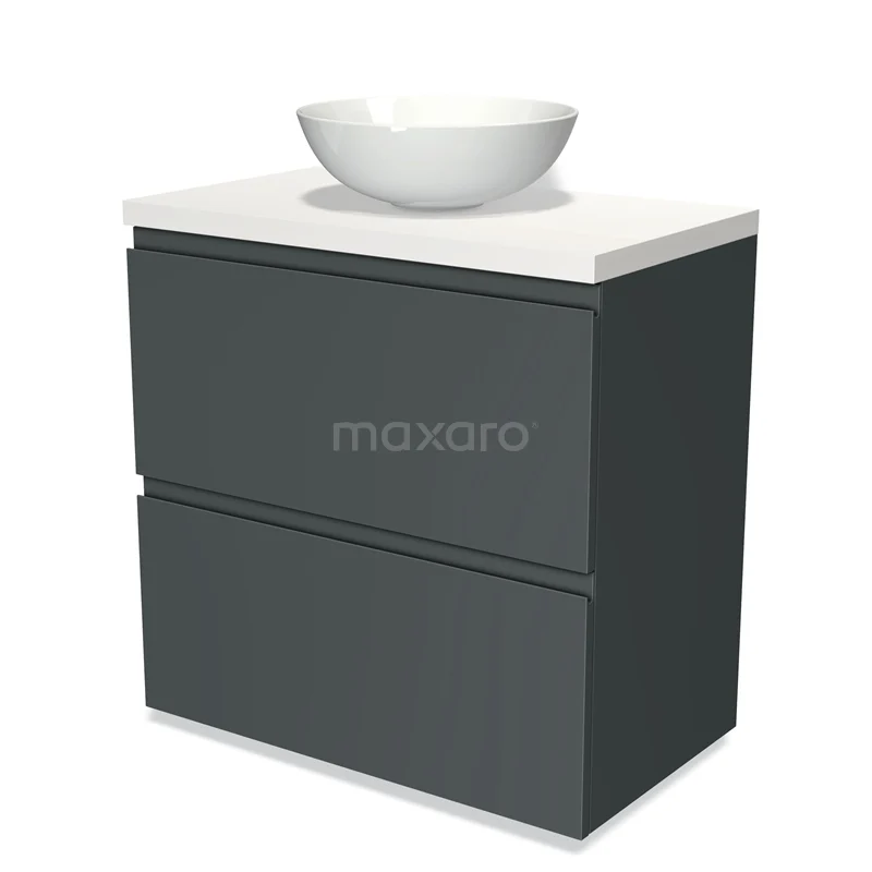 Modulo Plato Vanity units for countertop basin | 80 cm Dark grey Handle-less front Matte white worktop 2 stacked drawers under each other BMK13-00200