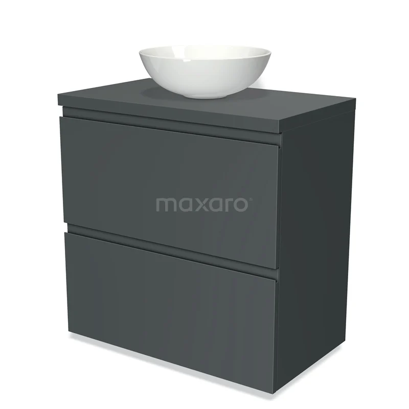 Modulo Plato Vanity units for countertop basin | 80 cm Dark grey Handle-less front Dark grey worktop 2 stacked drawers under each other BMK13-00201