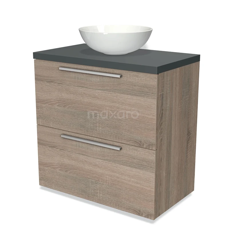 Modulo Plato Vanity units for countertop basin | 80 cm Oak Flat front Dark grey worktop 2 stacked drawers under each other BMK13-00257