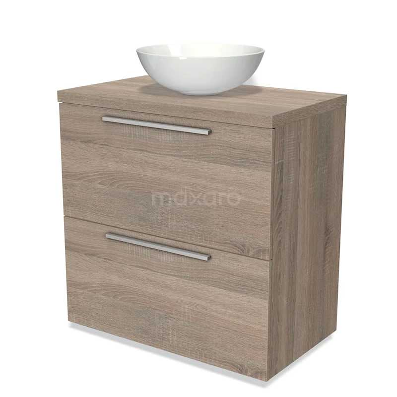 Modulo Plato Vanity units for countertop basin | 80 cm Oak Flat front Oak worktop 2 stacked drawers under each other BMK13-00259