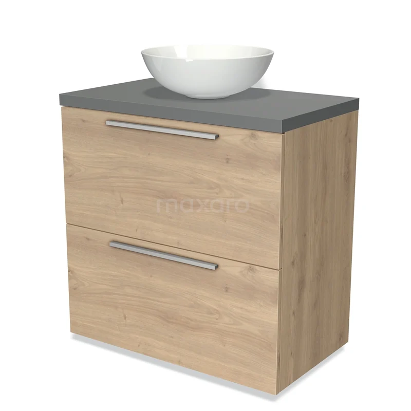 Modulo Plato Vanity units for countertop basin | 80 cm Light brown oak Flat front Mid grey worktop 2 stacked drawers under each other BMK13-00310