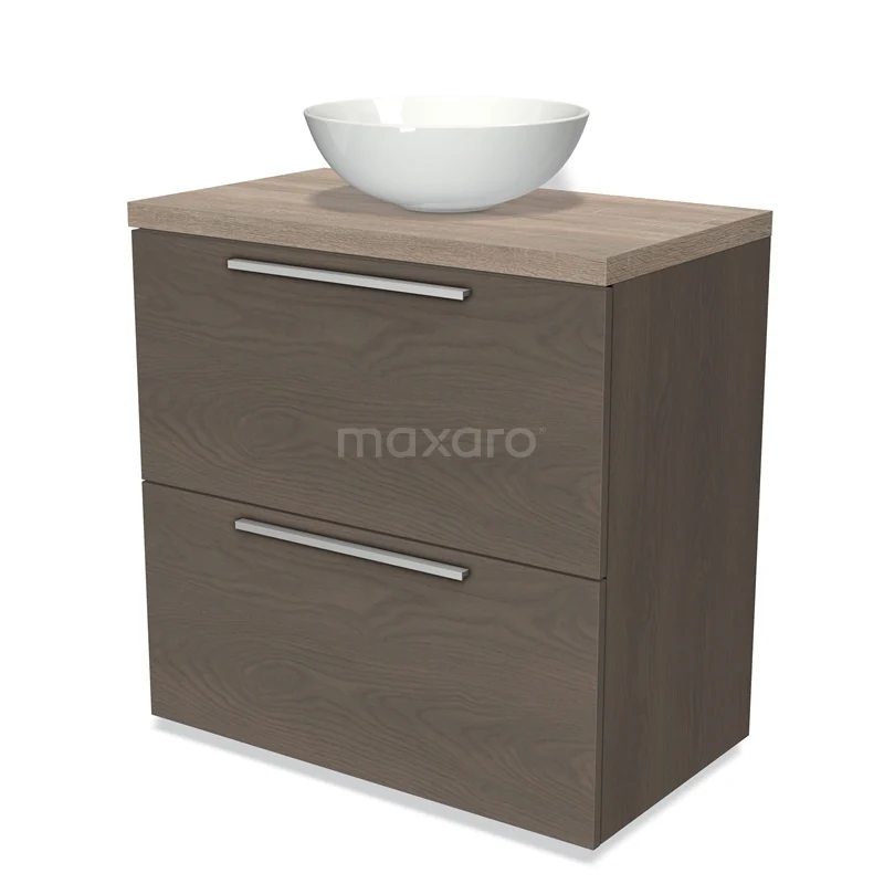 Modulo Plato Vanity units for countertop basin | 80 cm Dark brown oak Flat front Oak worktop 2 stacked drawers under each other BMK13-00371