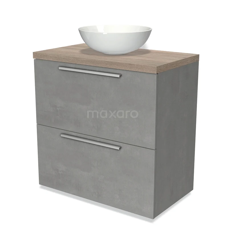 Modulo Plato Vanity units for countertop basin | 80 cm Light grey concrete Flat front Oak worktop 2 stacked drawers under each other BMK13-00427