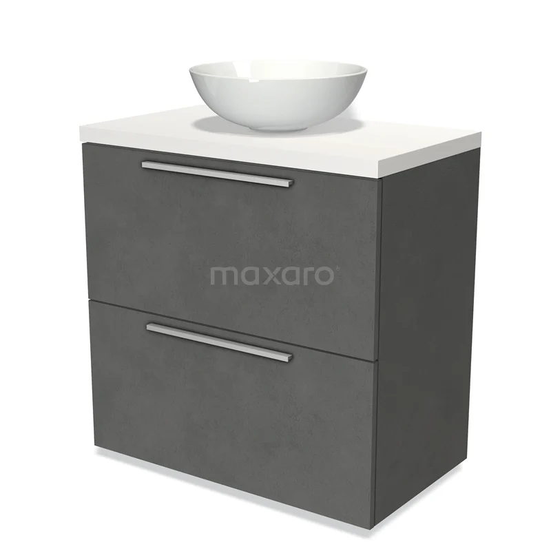 Modulo Plato Vanity units for countertop basin | 80 cm Dark grey concrete Flat front Matte white worktop 2 stacked drawers under each other BMK13-00438
