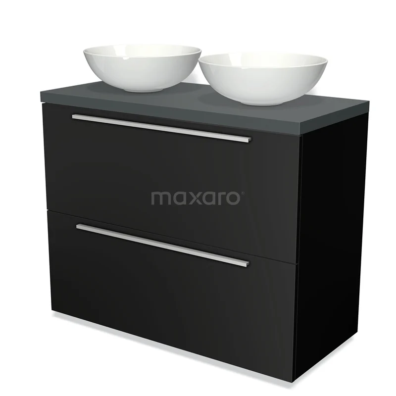 Modulo Plato Vanity units for countertop basin | 100 cm Matte black Flat front Dark grey worktop 2 stacked drawers under each other BMK13-00453