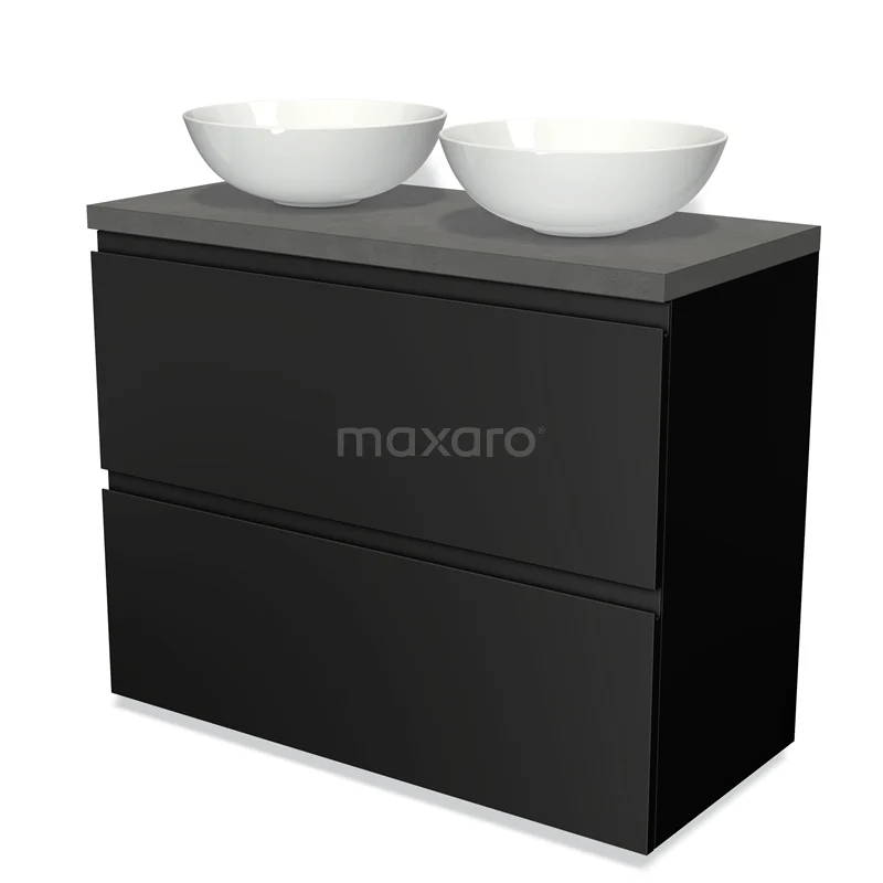 Modulo Plato Vanity units for countertop basin | 100 cm Matte black Handle-less front Dark grey concrete worktop 2 stacked drawers under each other BMK13-00490