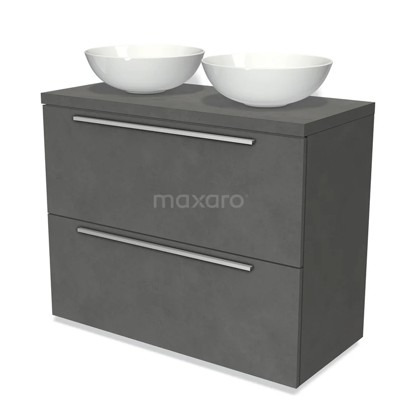 Modulo Plato Vanity units for countertop basin | 100 cm Dark grey concrete Flat front Dark grey concrete worktop 2 stacked drawers under each other BMK13-00896