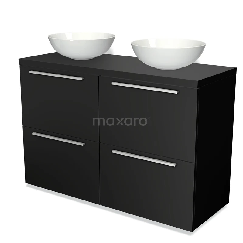 Modulo Plato Vanity units for countertop basin | 120 cm Matte black Flat front Matte black worktop 4 high drawers BMK14-00001