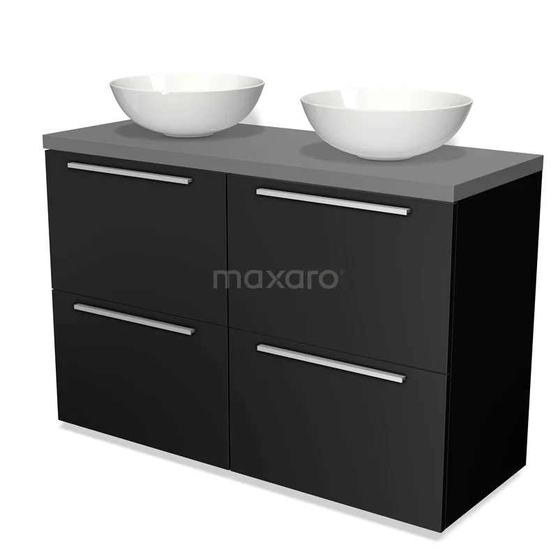 Modulo Plato Vanity units for countertop basin | 120 cm Matte black Flat front Mid grey worktop 4 high drawers BMK14-00002