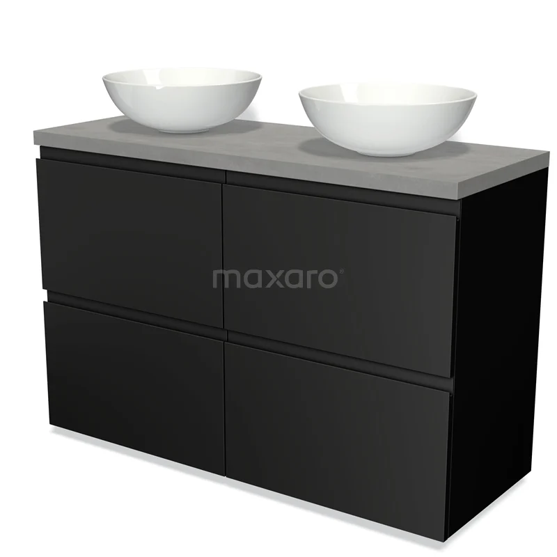 Modulo Plato Vanity units for countertop basin | 120 cm Matte black Handle-less front Light grey concrete worktop 4 high drawers BMK14-00041