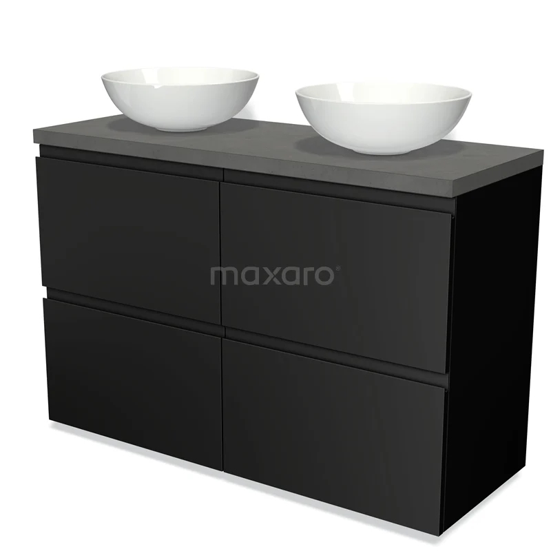 Modulo Plato Vanity units for countertop basin | 120 cm Matte black Handle-less front Dark grey concrete worktop 4 high drawers BMK14-00042