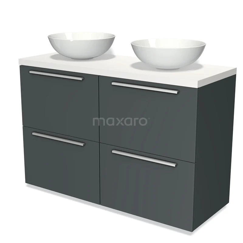 Modulo Plato Vanity units for countertop basin | 120 cm Dark grey Flat front Matte white worktop 4 high drawers BMK14-00172