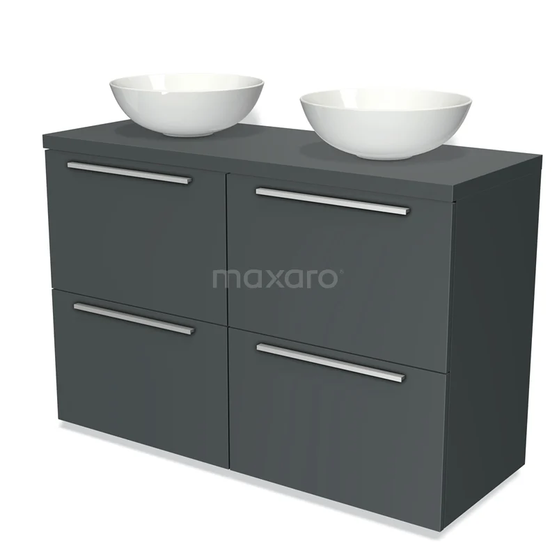 Modulo Plato Vanity units for countertop basin | 120 cm Dark grey Flat front Dark grey worktop 4 high drawers BMK14-00173
